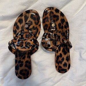 Tory Burch Brown Miller Sandals with Leopard Print